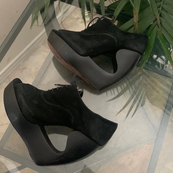 ALAIA PARIS Black Lace Up Wedge Sculptured Compensee Veau Shoes - Picture 5 of 14